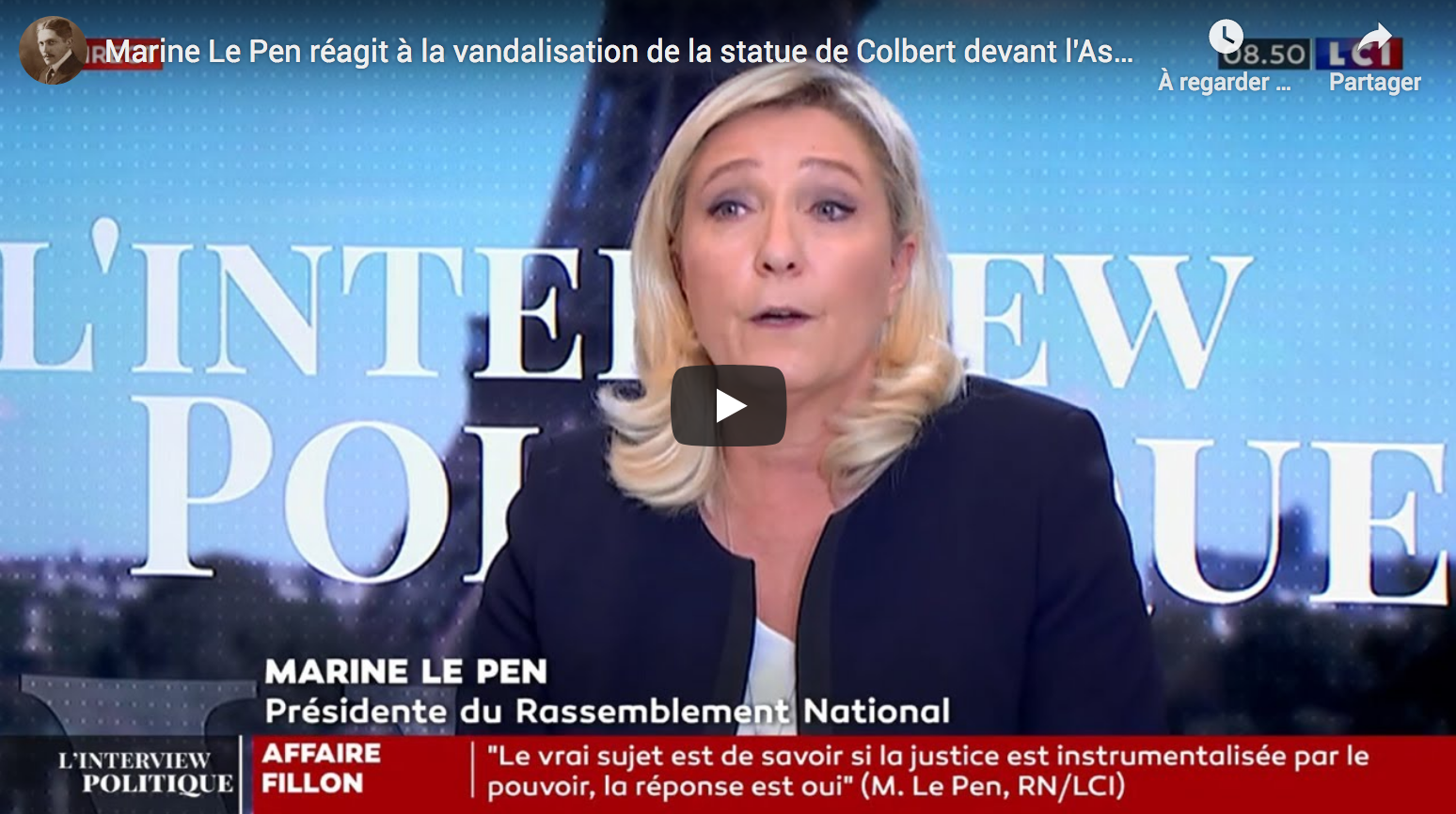 Marine Le Pen réagit à la vandalisation de la statue de Colbert devant l’Assemblée nationale (VIDÉO)