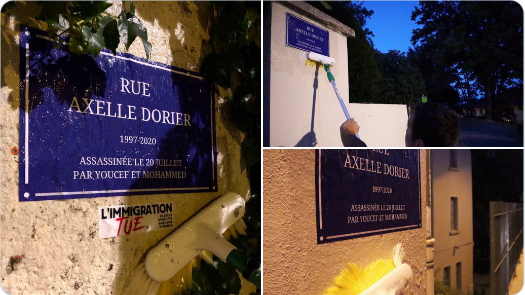Les identitaires lyonnais rebaptisent de nombreuses rues de Lyon au nom d’Axelle Dorier assassinée le 20 juillet par Youcef et Mohammed