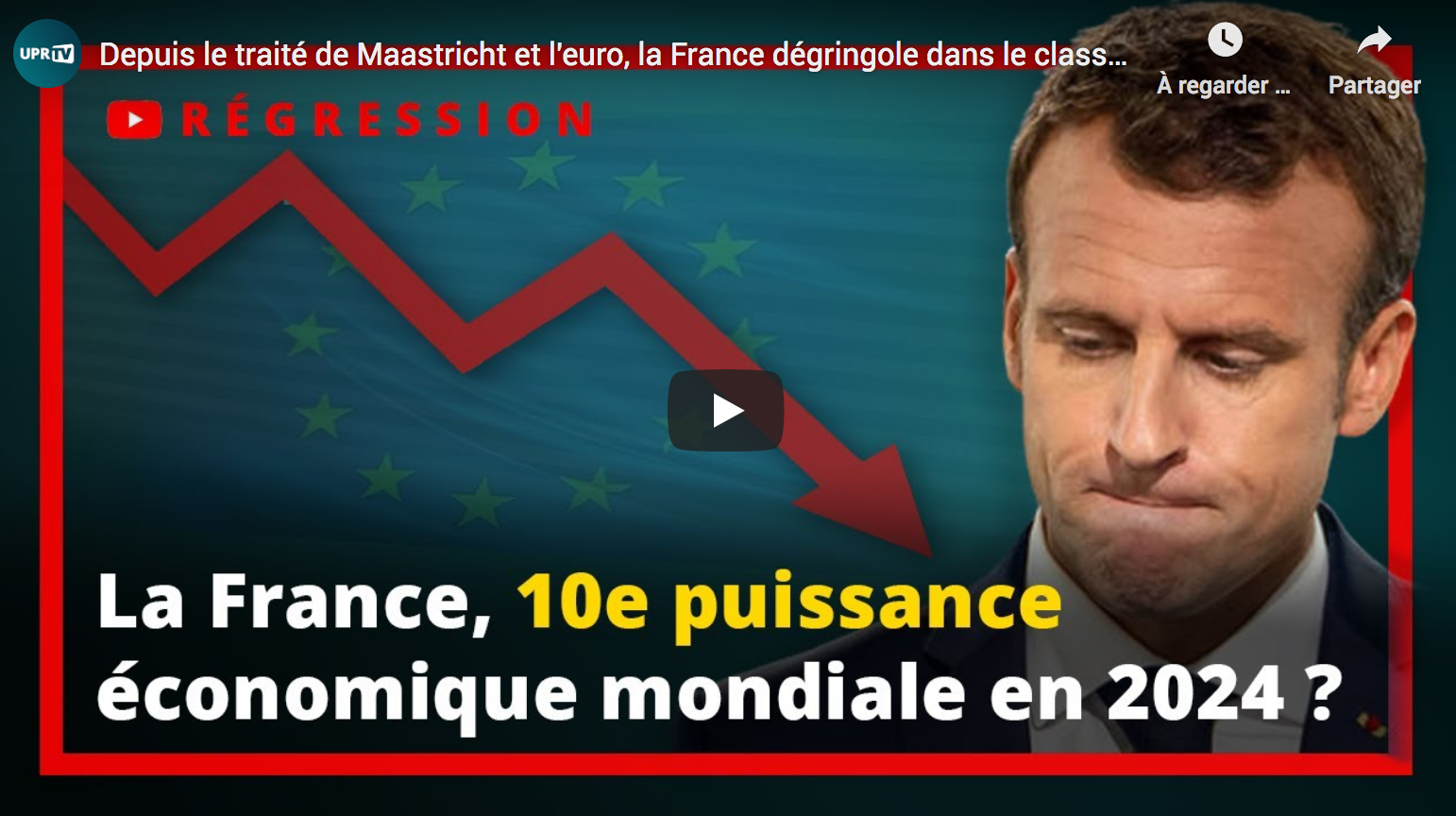 Depuis le traité de Maastricht et l’euro, la France dégringole dans le classement économique mondial (François Asselineau)