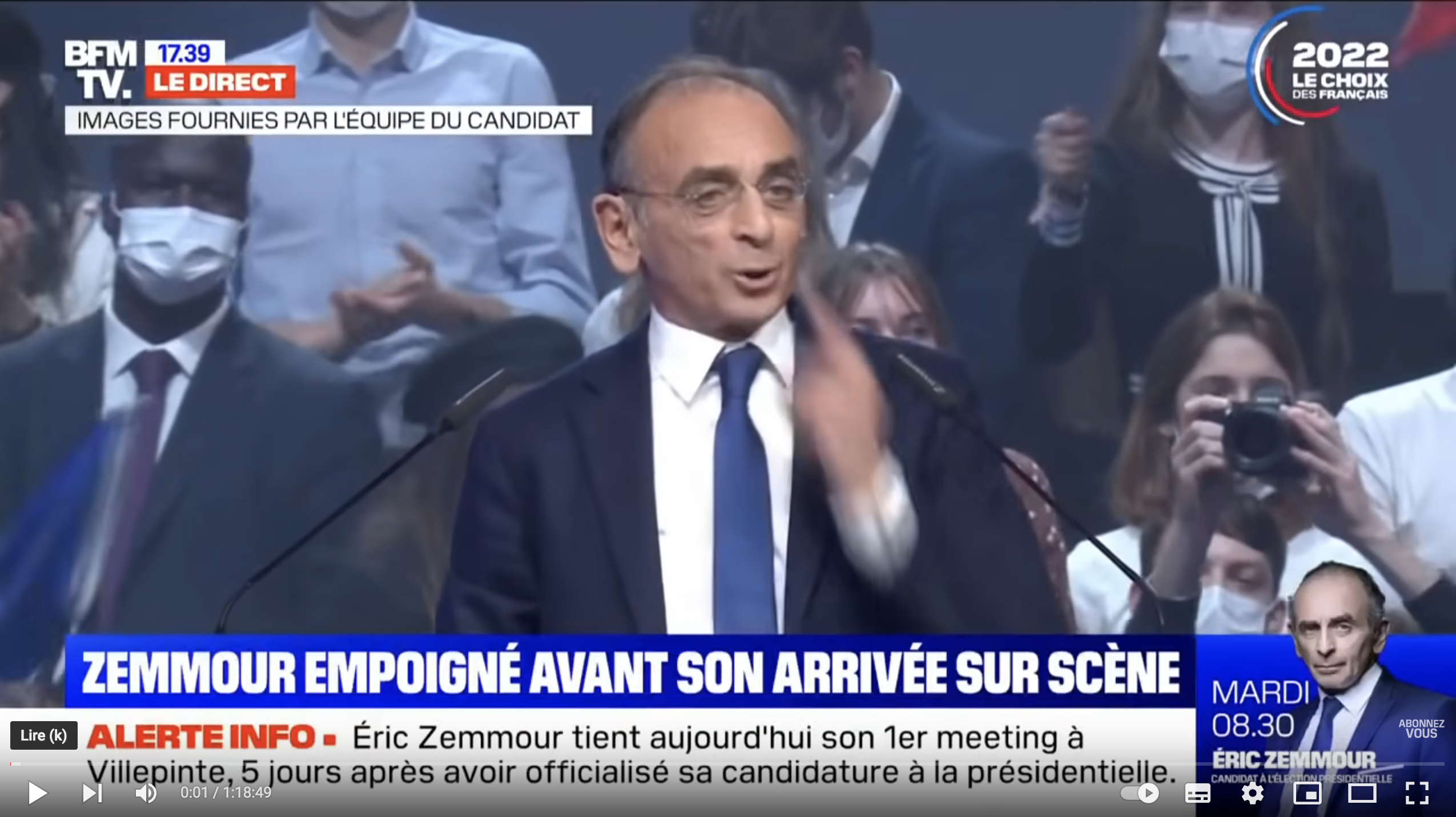 Revoir le discours d’Éric Zemmour lors de son meeting de campagne à Villepinte (VIDÉO)