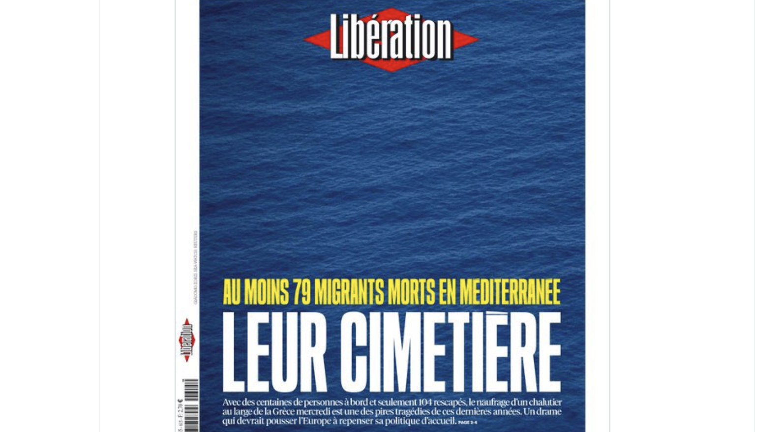 Le quotidien “Libération” a le droit d’instrumentaliser les drames liés à l’immigration, lui