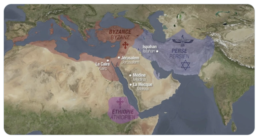 Carte des religions en Orient et Afrique de l’Est avant l’arrivée de l’islam au 7e siècle