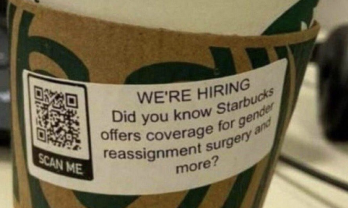 États-Unis : Pour recruter, la multinationale woke Starbucks met en avant sa mutuelle qui couvre les mutilations sexuelles (PHOTO)